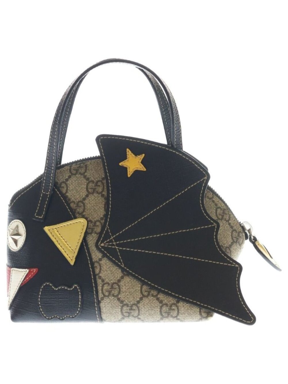 Gucci Children's GG Supreme Handbag Black Beige Leather Silver